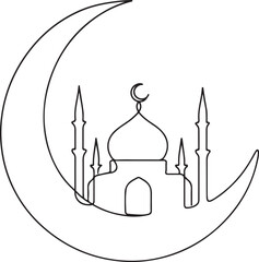 Minimal Mosque with Moon One Line Design
