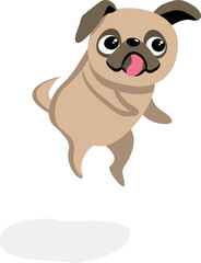 Cartoon Illustration of a Playful Pug