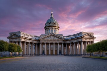Classical Cathedral at Sunset: Serene Architectural Masterpiece