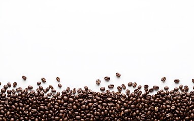 Naklejka premium Roasted Coffee Beans Border White Background