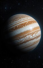 As you gaze at Jupiter from outer space, its colossal atmosphere and vibrant cloud patterns captivate the eye