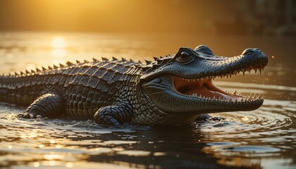 Crocodile in Golden Light A Timeless Predator