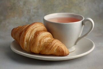 Golden Croissant and Tea: A Serene Morning Still Life