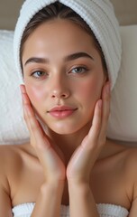 Her gentle massage routine enhances the glow of her smooth, hydrated skin