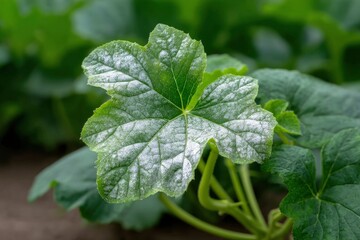 Powdery Mildew on Zucchini Leaf: Close-up Botanical Study