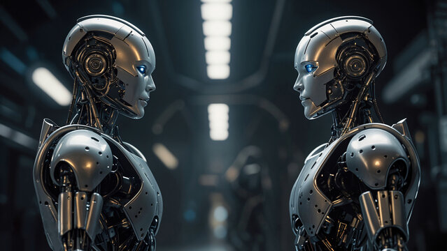Two artificial intelligence robots
