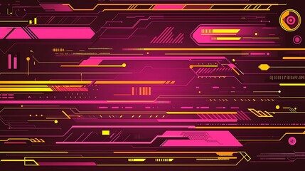 Deep purple backdrop enhanced with futuristic geometric patterns, creating a sense of modernity and structured complexity with bold textures and clean lines