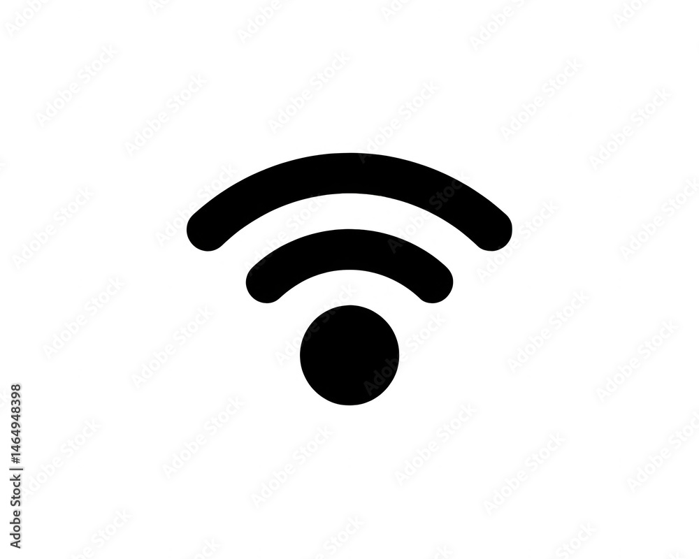 Fototapete A simple black and white illustration of a wifi symbol on a dark background with curved lines and a circle
