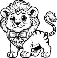 black and white line art vector cartoon lion isolated for coloring page
