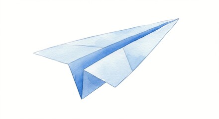 Watercolor rendering of a classic paper airplane. Simple geometry and soft color palette evoke feelings of flight and childhood games.