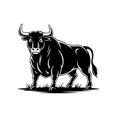 Illustration of powerful bull isolated on white background. Bull emblem. Design element for logo, label, sign. Vector illustration
