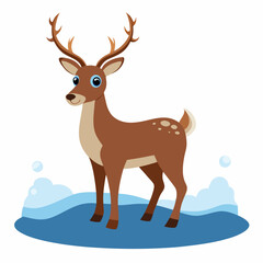 Minimal Reindeer in Snow – Vector on White