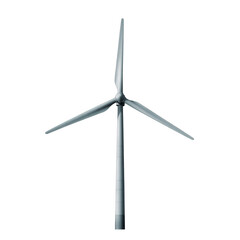 Isolated wind turbine with three blades against a stark black background in a minimalist composition
