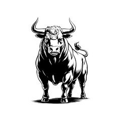 Illustration of powerful bull isolated on white background. Bull emblem. Design element for logo, label, sign. Vector illustration