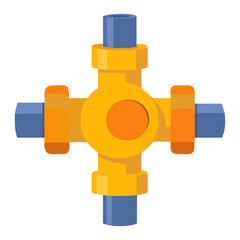 Fototapeta premium Colorful Four Way Pipe Connector ,Plumbing, Industrial Fitting, Cross Junction Icon in Flat Style