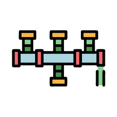 Multi Pipe Connection Valve Icon , Plumbing, Industrial Fitting, Fluid Control in Colorful Flat Style