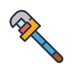 Colorful Monkey Wrench Icon , Adjustable Plumbing Spanner, Flat Style Repair Tool Vector