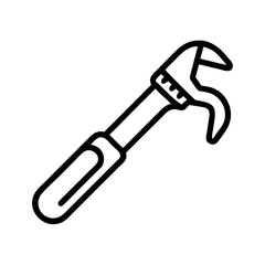 Monkey Wrench Tool Icon , Heavy-Duty Adjustable Plumbing Spanner, Line Art Vector
