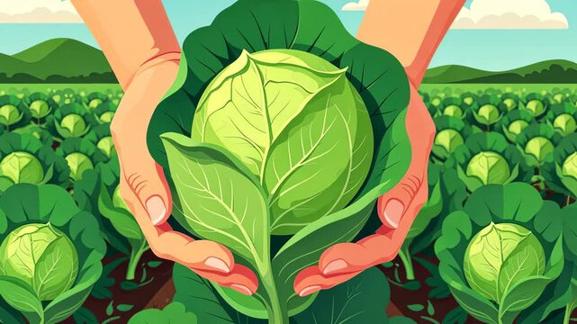 Big cabbage vegetable garden, farm, seedlings, plants, vegetables. AI Generative
