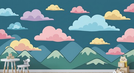 Naklejka premium Pastel Peaks and Candy Clouds