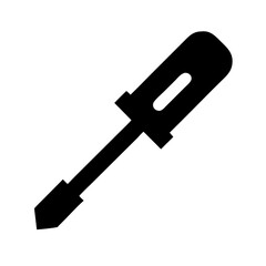 Screwdriver Silhouette Icon , Solid Black Hand Tool Symbol for Repair and DIY Work