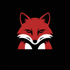 Bold and modern red fox head vector logo design with sharp eyes and clean lines on a black background.