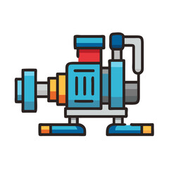 Colorful Water Pump Icon , Industrial Water Extraction Machine, Flat Style Vector