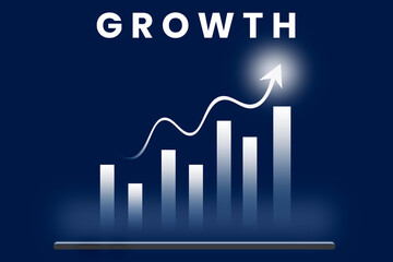 Business growth chart and analytics with smartphone device, financial data, upward trend, success and strategy concept, digital technology and marketing, white background, modern economy