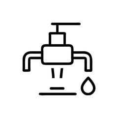 Water Tap with Drip Icon ,Plumbing Faucet Outline, Water Supply and Conservation Symbol