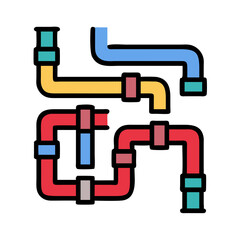 Colorful Plumbing Pipe Network Icon , Water Supply System, Industrial Pipeline in Flat Style