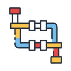 Colorful Plumbing Pipe Network Icon , Water Supply System, Industrial Pipeline in Flat Style