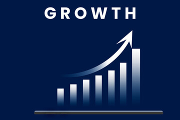 Business growth chart and analytics with smartphone device, financial data, upward trend, success and strategy concept, digital technology and marketing, white background, modern economy