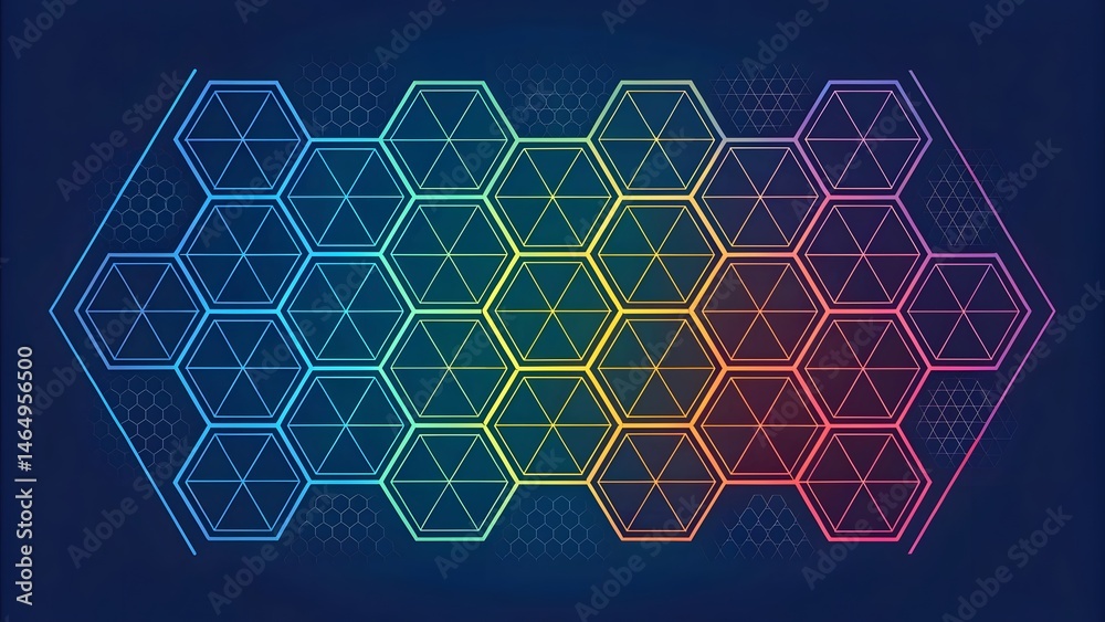 Aufkleber A colorful array of hexagons with triangular patterns on a dark blue background in a geometric design