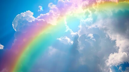 Rainbow After the Rain: A beautiful sky showcasing a vibrant rainbow arching over a landscape after a rain shower.
