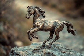 Fototapeta premium Bronze sculpture of a spirited horse in motion.