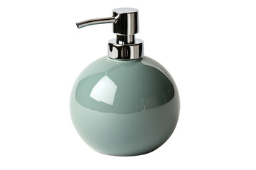 Elegant sage green ceramic soap dispenser with a polished chrome pump sleek modern design on transparent background