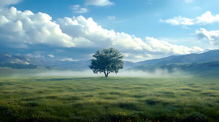  Magical Pasture with Fluffy Clouds