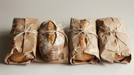 Freshly baked loaves in brown paper