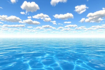 Azure ocean, fluffy clouds, vivid sky