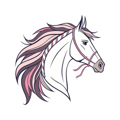 Horse Head Silhouette Hand Drawing Vector Art and Icons on White Background. Vector Illustration