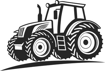 Black Silhouette Vector Illustration of a Tractor ? Agricultural Vehicle Icon for Farming and Rural Industry