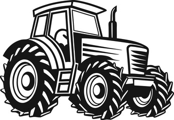 Black Silhouette Vector Illustration of a Tractor ? Agricultural Vehicle Icon for Farming and Rural Industry