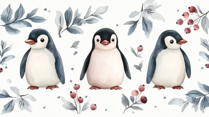 Obraz premium Cute Penguin Pattern Illustration