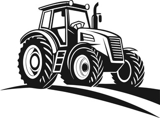 Black Silhouette Vector Illustration of a Tractor ? Agricultural Vehicle Icon for Farming and Rural Industry