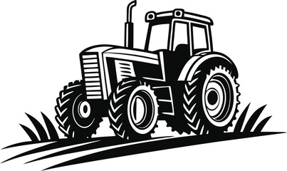 Black Silhouette Vector Illustration of a Tractor ? Agricultural Vehicle Icon for Farming and Rural Industry
