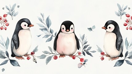 Naklejka premium Cute Penguin Pattern Illustration