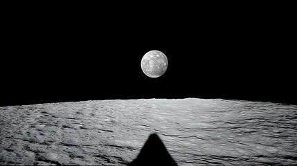 surface with the shadow of a distant planet looming overhead