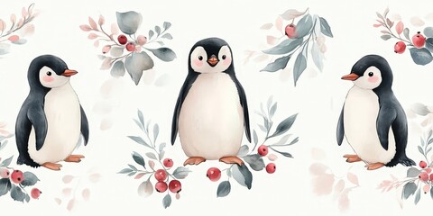 Naklejka premium Cute Penguin Pattern Illustration