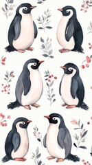 Obraz premium Cute Penguin Pattern Illustration