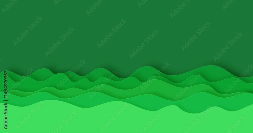 Wall mural abstract green background in paper cut style. 3d layout wallpaper cut out from cardboard. modern tem